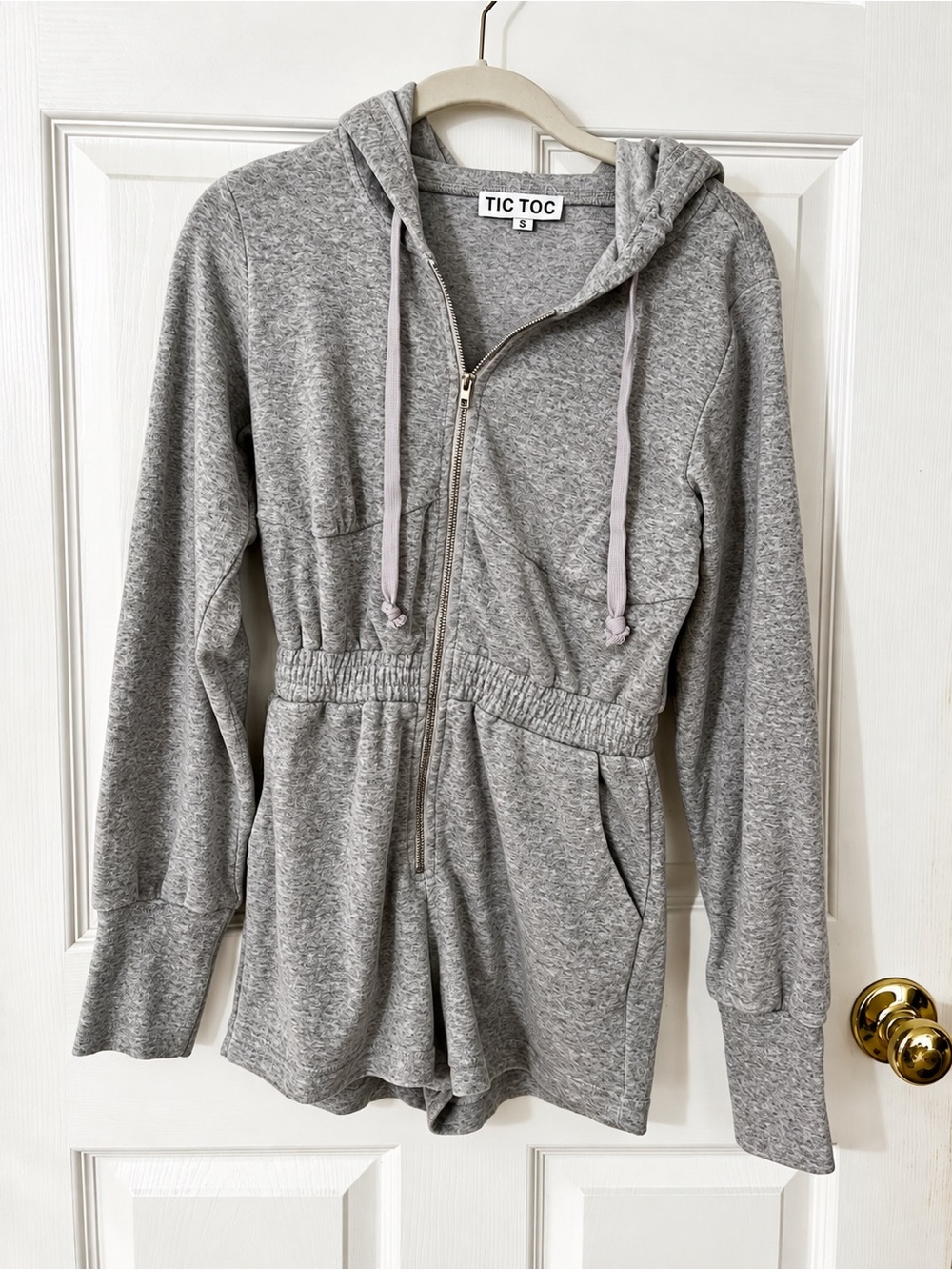 Tic Toc Women's Gray Hooded Zip Front Romper